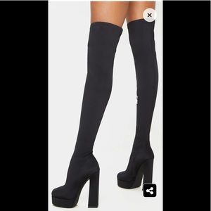 Black thigh high platform boot